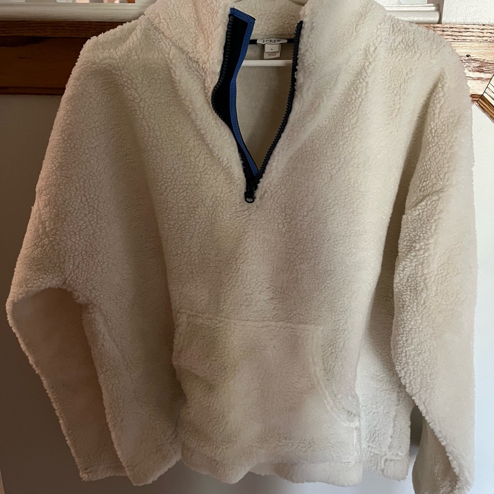 J. Crew Cream Sherpa Fleece with Navy Accents